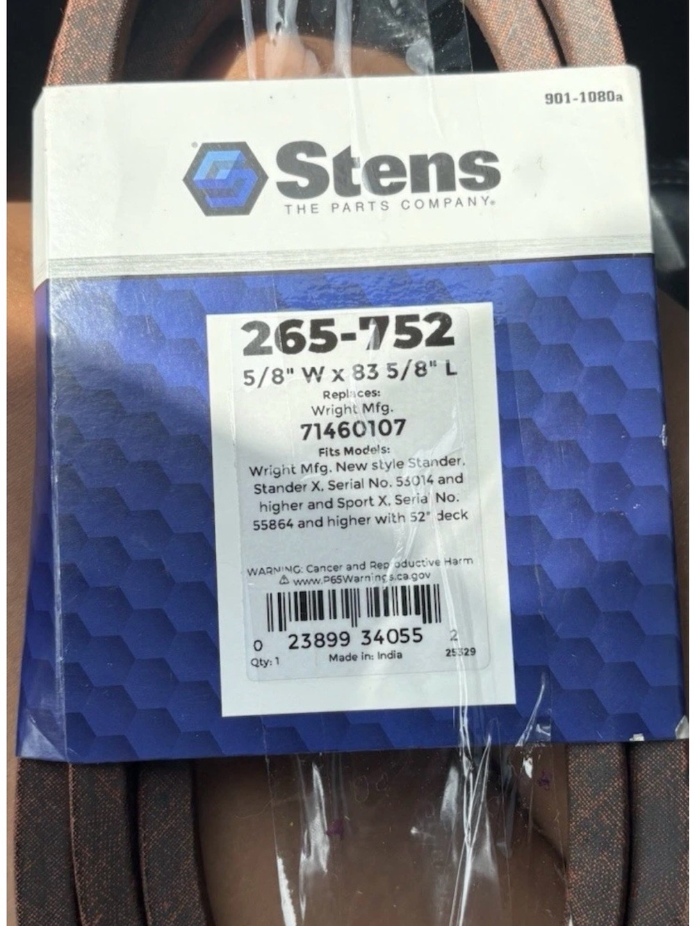 Stens Replacement V-Belt in Brown and Blue Packaging